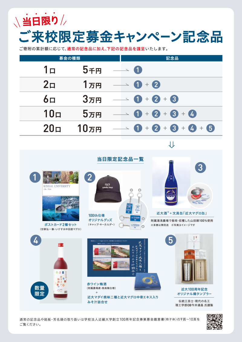 令和6年度ホームカミングデー&校友会定期総会限定 学校法⼈近畿⼤学 創⽴100周年記念事業募⾦キャンペーン